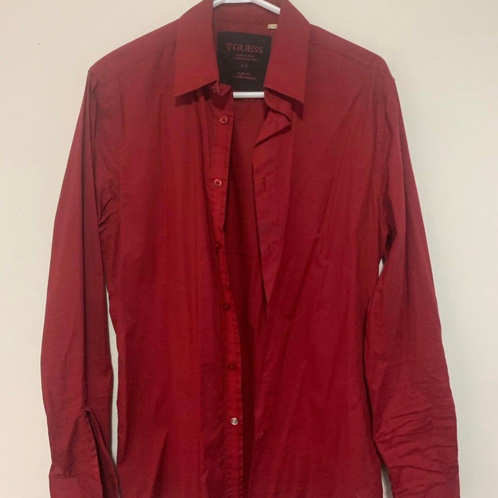 Red Small Slim-Fit Guess Dress Shirt - Picture 2 of 2